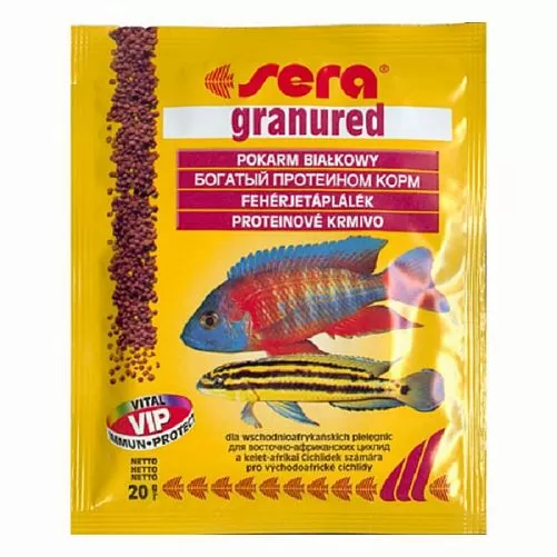 Sera GRANURED основной корм для мелких плотоядных цихлид, пакетик, гранулы 20 г