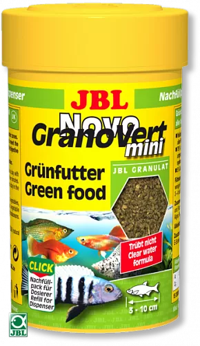 JBL NovoGranoVert mini Refill корм для небольших растительноядных рыб, банка без дозатора, мини-гранулы 100 мл