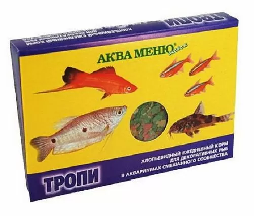 Аква Меню Тропи хлопьевидный ежедневный корм для декоративных рыб, 11 г Аква Меню Тропи хлопьевидный ежедневный корм для декоративных рыб, 11 г