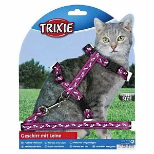 Шлейка TRIXIE «Черепа и кости» с поводком для кошки, нейлон