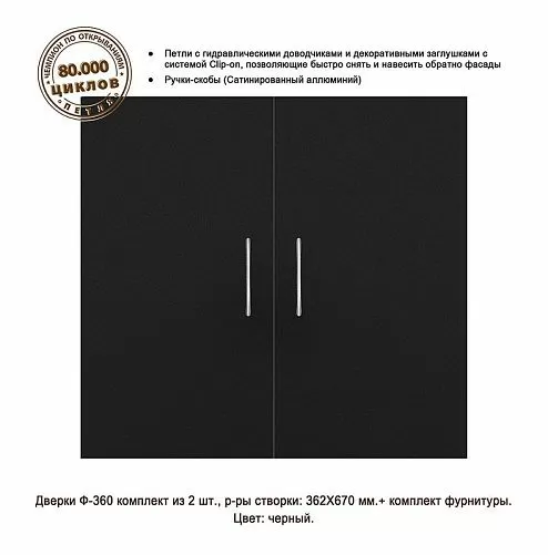 Дверки Biodesign Ф-360 влагостойкие для РИФ-150,300, ПАНОРАМА-280, черная шагрень, 2 шт.