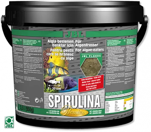 JBL Spirulina корм премиум-класса для пресноводных и морских растительноядных рыб, хлопья 5,5 л