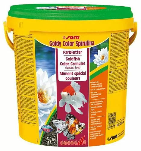 Sera Goldy Color Spirulina корм для яркой окраски золотых рыбок и других холодноводных видов рыб, 10 л