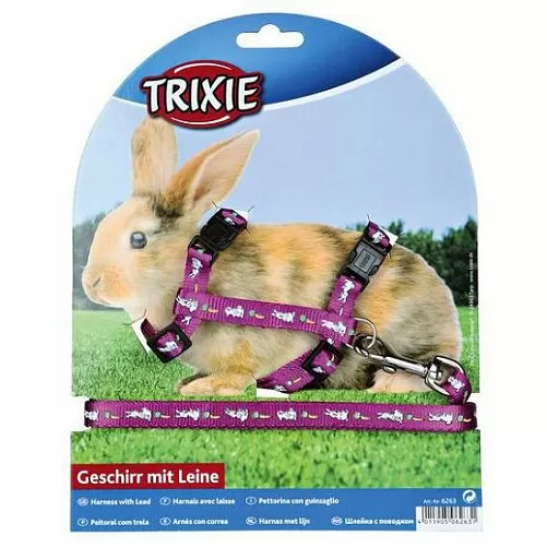 Шлейка TRIXIE с поводком для кролика, 10 мм, 1,20 м, нейлон с рисунком