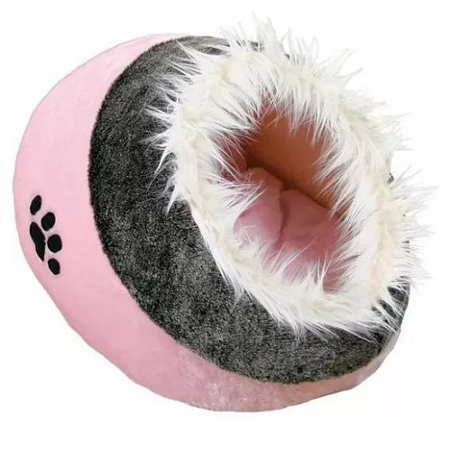 Лежак-пещера TRIXIE "Minou" 35х26х41 см, плюш, розовый, серый, рисунок "лапка"