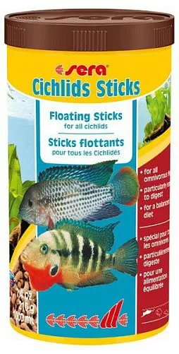 Sera Cichlids Sticks базовый корм для крупных цихлид, палочки 1 л