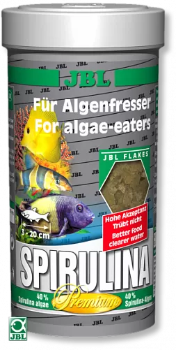 JBL Spirulina корм премиум-класса для пресноводных и морских растительноядных рыб, хлопья 100 мл