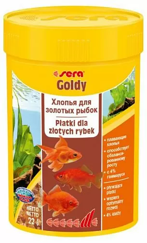 Sera GOLDY основной корм для мелких золотых рыб и других холодноводных видов, хлопья 100 мл Sera GOLDY основной корм для мелких золотых рыб и других холодноводных видов, хлопья 100 мл