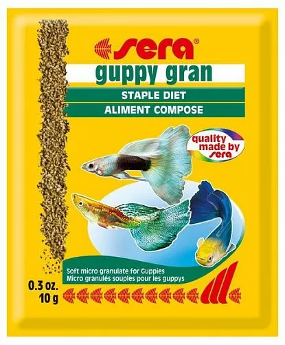 Sera Guppy gran растительный корм для растительноядных рыб, 35 пакетиков, гранулы 10 г