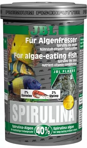 JBL Spirulina корм премиум-класса для пресноводных и морских растительноядных рыб, хлопья 250 мл