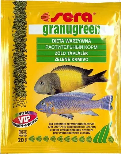 Sera GRANUGREEN основной корм для мелких растительноядных цихлид, пакетик, гранулы 20 г